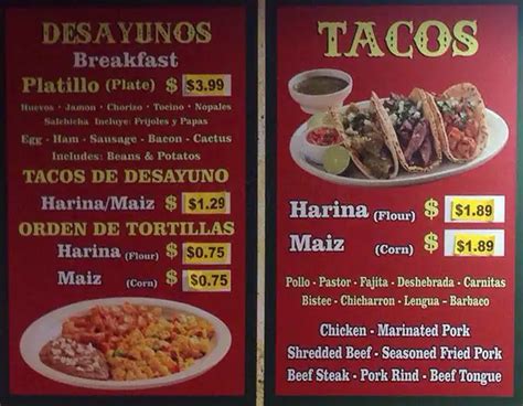 Menu at La Michoacana Meat Market, Austin, Manor Rd ste b