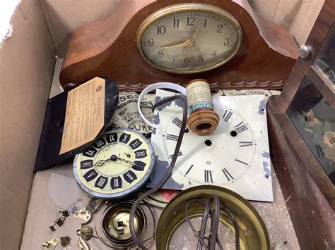 Lot Vintage Clock Parts Cases Movements Ge