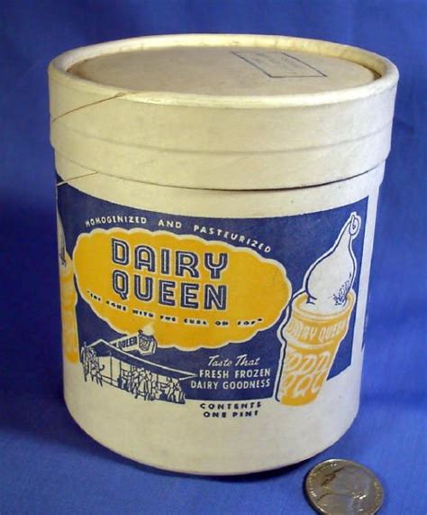 1953 Dairy Queen Round ~ One Pint Ice Cream Container Take Home Paper Carton And Lid ~ Old