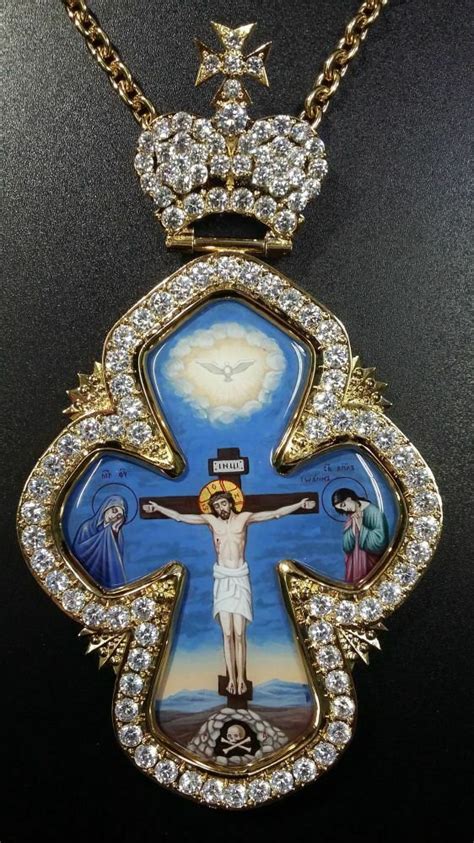 gold pectoral cross crucifix   lord jesus christ russian etsy