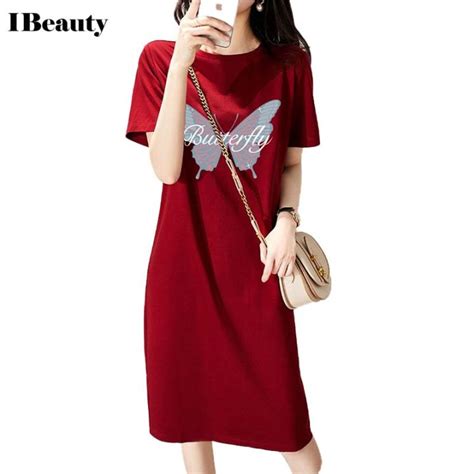 Ibeauty 2021 Loose Butterfly Print Short Sleeve T Shirt Dress Women