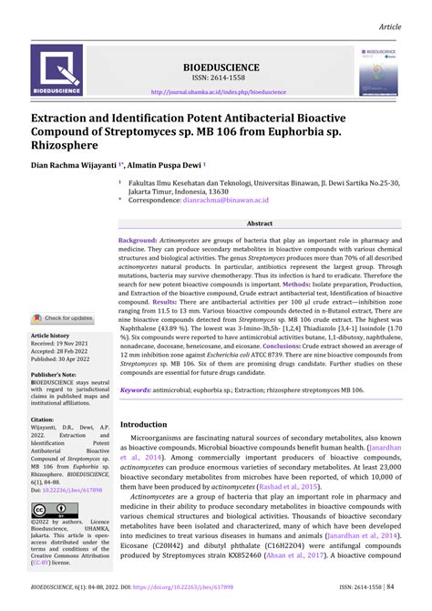 Pdf Extraction And Identification Potent Antibacterial Bioactive