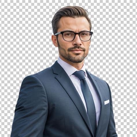 A Man In A Suit With Glasses And A Tie Isolated On Transparent