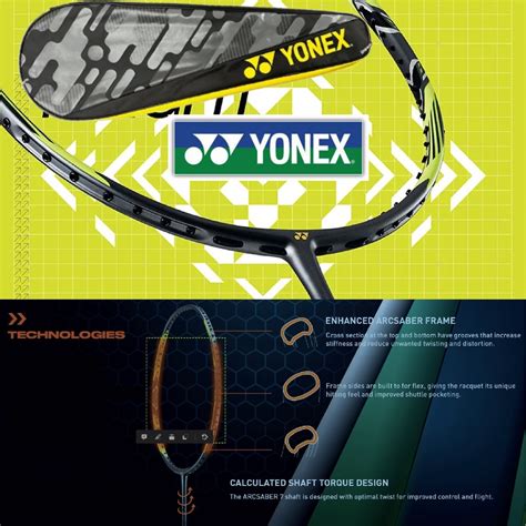 Yonex ARCSABER 7 PLAY Badminton Racket 100 ORIGINAL Yellow Grey