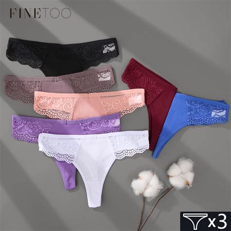 Finetoo 3pçs Conjunto Calcinha Fio Dental De Algodão S Xl Flexível