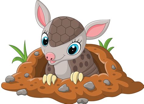 Cartoon Cute Baby Armadillo Out Of A Hole Vector Art At Vecteezy