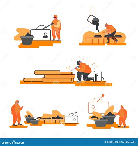 Metallurgy Industry Workers Smelting Metal In Big Foundry And Pouring