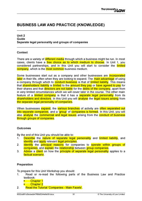 Blp Ws Ce Guide Business Law And Practice Knowledge Unit