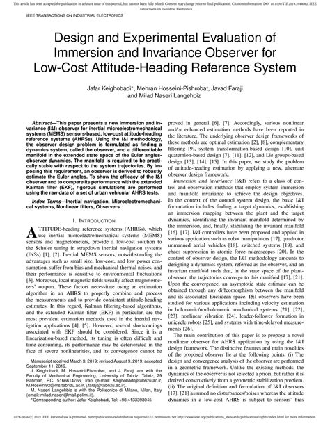 Design And Experimental Evaluation Of Immersion And Invariance Observer