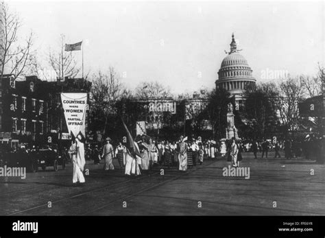 Suffrage Parade Nwomen Holding Banners With The Names Of