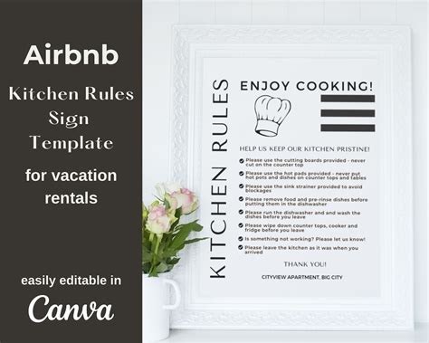 Kitchen Rules Sign Airbnb Kitchen Rules Poster Editable Canva