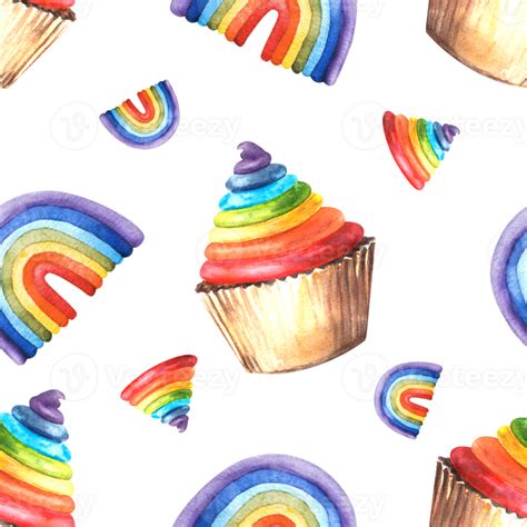 Regenbogen Cupcakes Mit Mehrfarbig Creme Glasur Nahtlos Muster Hand