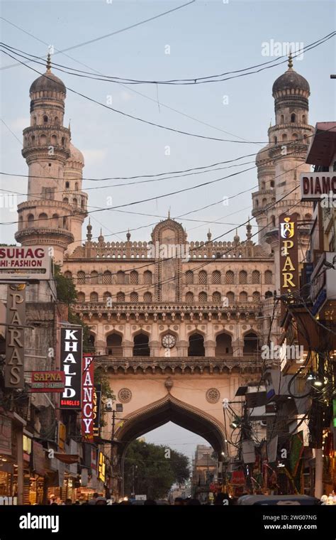 A View Of Charminar Hyderabad From A Food Market Street India Stock