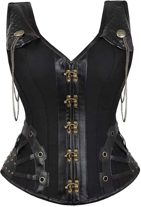 Jutrisujo Steampunk Leder Optik Korsett Neckholder Bustier Corsage Mit