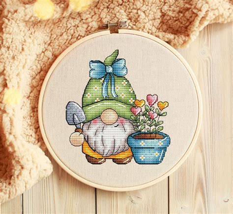 Gnome Cross Stitch Pattern Pdf Spring Gnome Counted Cross Etsy Canada