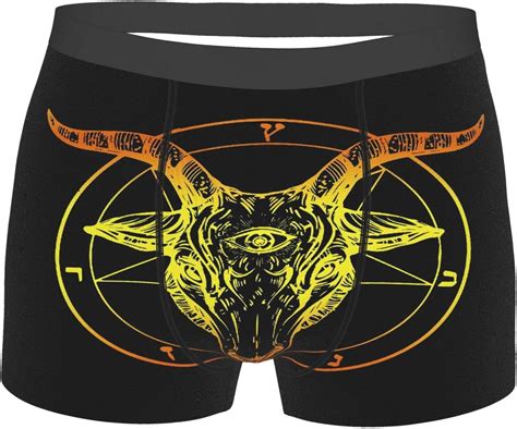 Pentagram Demon Baphomet Satanic Goat Head Third Eye Underwear Mens Stretch Classic Fit Boxer