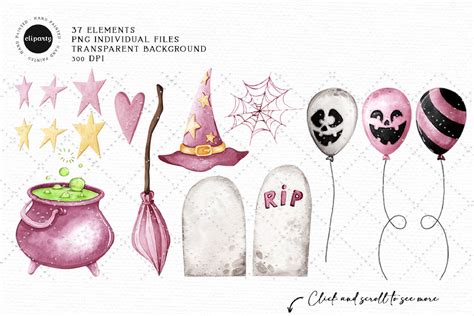 Pink Halloween Watercolor Clipart Halloween Graphics For Etsy