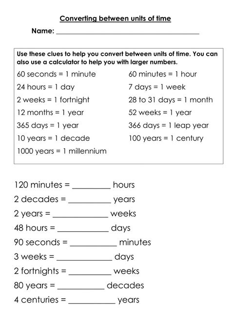 Converting Units Of Time Worksheet