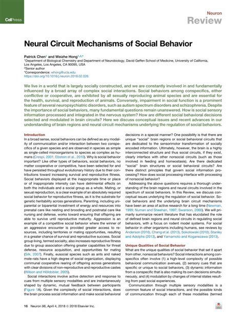 PDF Neural Circuit Mechanisms of Social Behavior of deﬁned brain