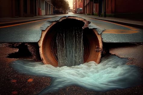 Gua De Esgoto Transbordando De Canos Quebrados Inundando A Rua E A