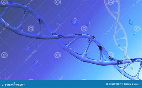 Human Dna Structure With Glass Helix Deoxyribonucleic Acid On Blue