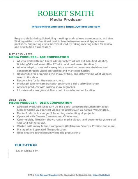 Media Producer Resume Samples QwikResume