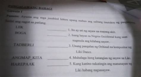 Panuto Ayusin Ang Mga Jumbled Letters Upang Makabuo Ng Salita The