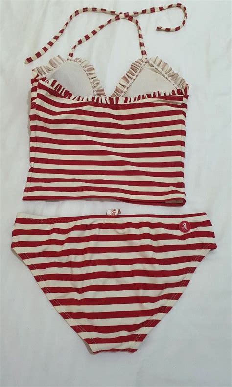 Folded Hung Red And White Stripes Two Piece Bikini On Carousell