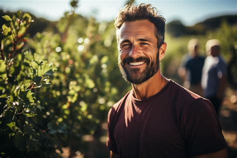 Premium AI Image | Portrait Smiling man farmer on the background of nature