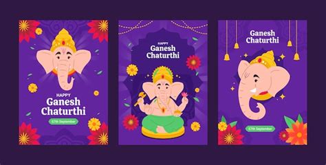 Premium Vector | Flat ganesh chaturthi greeting cards collection