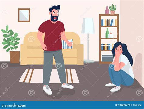 Family Abuse Flat Color Vector Illustration Stock Vector - Illustration ...