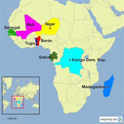 Stepmap Frankophone L Nder Afrikas Landkarte F R Deutschland