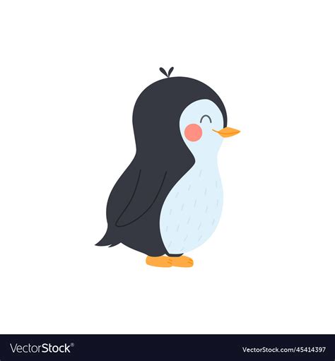 Cute Lovely Baby Penguin Cartoon Character Flat Vector Image