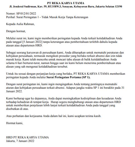 Contoh Surat Teguran Karyawan Sp Hingga Sp Aplikasi Absensi