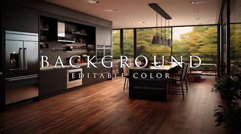 Premium PSD | Luxurious kitchen with brown wooden floors black wooden ...