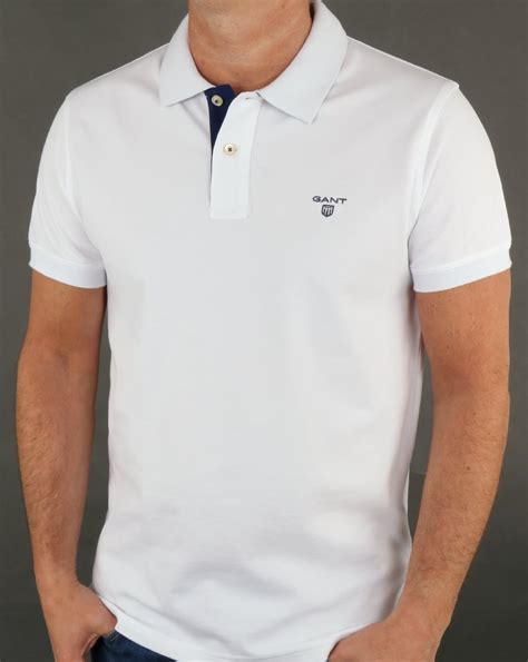 Gant Contrast Collar Polo Shirt White Mens Polo Cotton