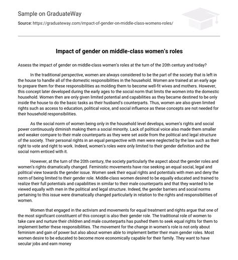 ⇉impact Of Gender On Middle Class Womens Roles Essay Example Graduateway