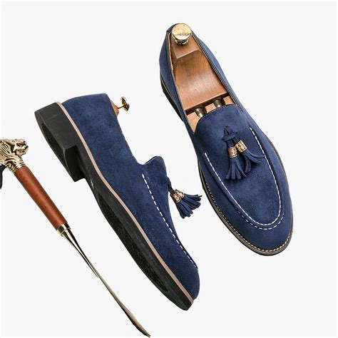 Mocassins Italiens Bleus Effet Daim Pour Homme Mon Mocassin