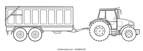 Farm Tractor Trailer Stock Outline Illustration Immagine Vettoriale