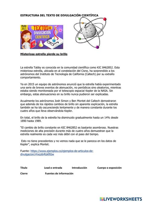 Articulo de divulgación científica online activity