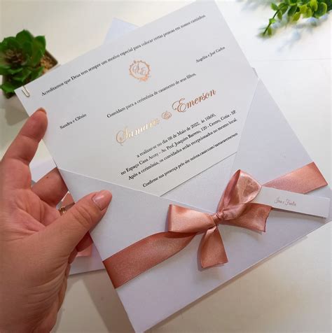 Convite De Casamento Cl Ssico Branco E Rose Gold