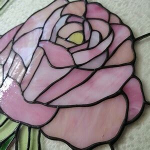 Pink Rose Stained Glass Panel Window Hanging Flower Suncatcher Tiffany