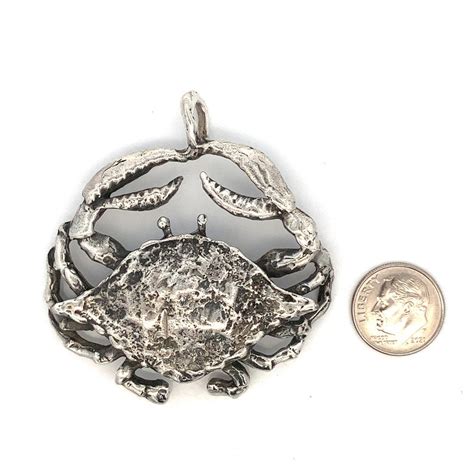 Extra Large Hand Crafted Sterling Silver Crab Pendant Charm Sealife