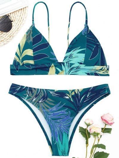 Leaf Print Bikini Set Malachite Green Moda Praia Biquini Moda