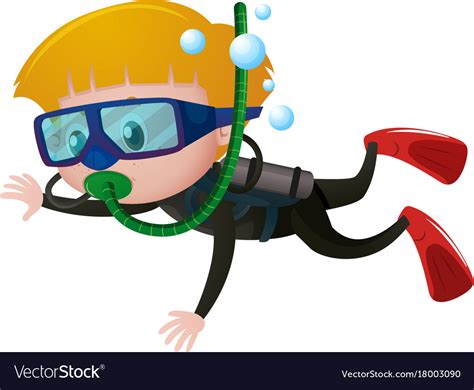 Boy Scuba Diving Underwater Royalty Free Vector Image