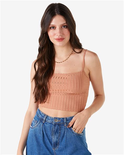 Riachuelo Top Cropped Feminino B Sica Al A Fina Malha Canelada