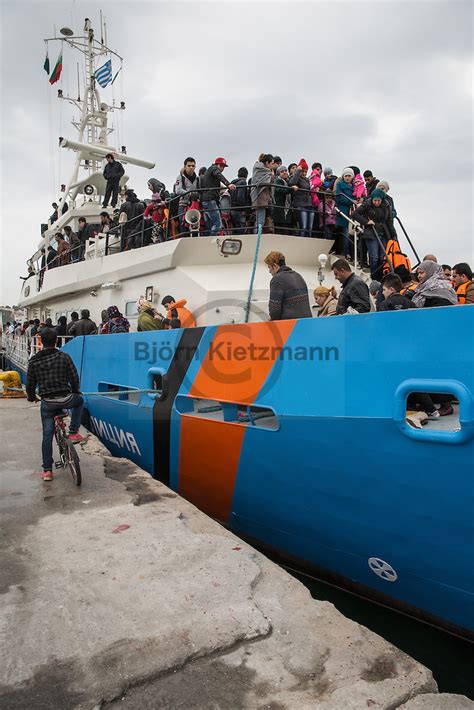 More Then Refugees Arrive On A Frotex Boat In The Port Of Mytilene