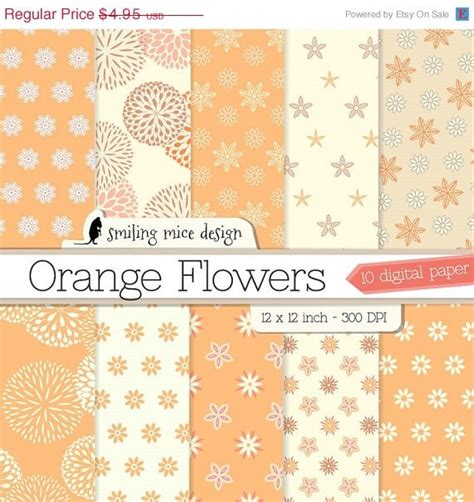 70 Off Orange Flowers Digital Paper Pack By Smilingmicedesign