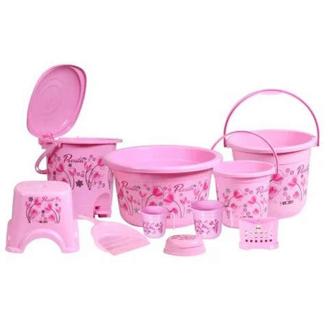 Blue Printed Plastic Bathroom Set For Household Model Name Number