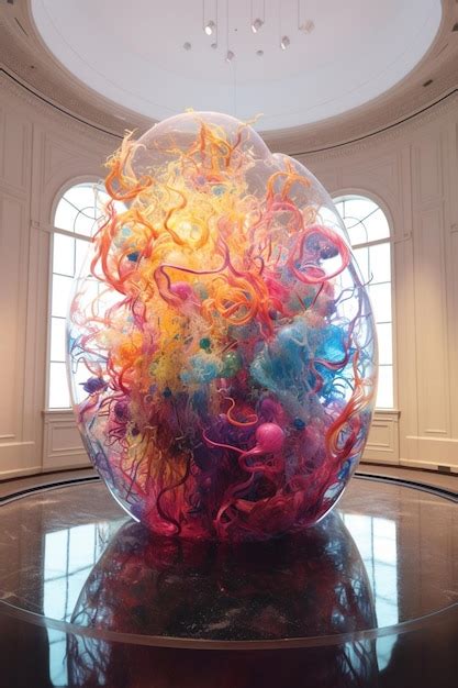 Premium Photo | A large glass sculpture of a colorful glass sculpture with the words " art " on it.